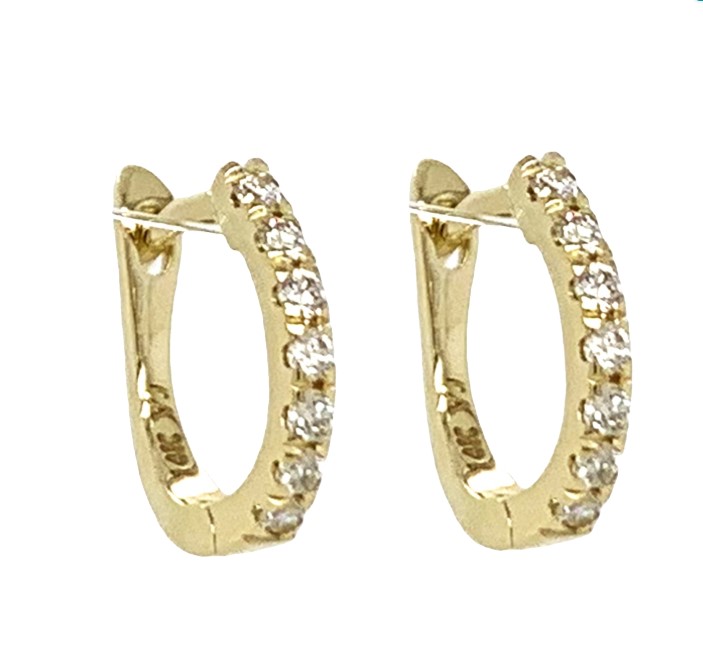 14Kt Yellow Gold Huggie Hoops With (14) Round Diamonds Weighing 0.15cttw