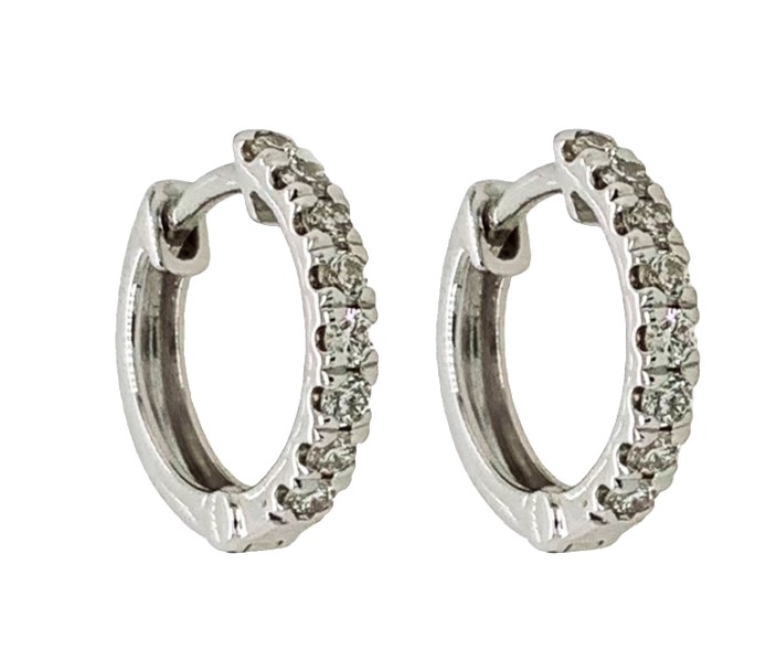 14Kt White Gold Huggie Hoops With (16) Round Diamonds Weighing 0.30cttw