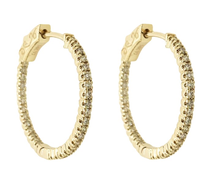 14Kt Yellow Gold In/Out Hoops With (64) Round Diamonds Weighing 0.65cttw