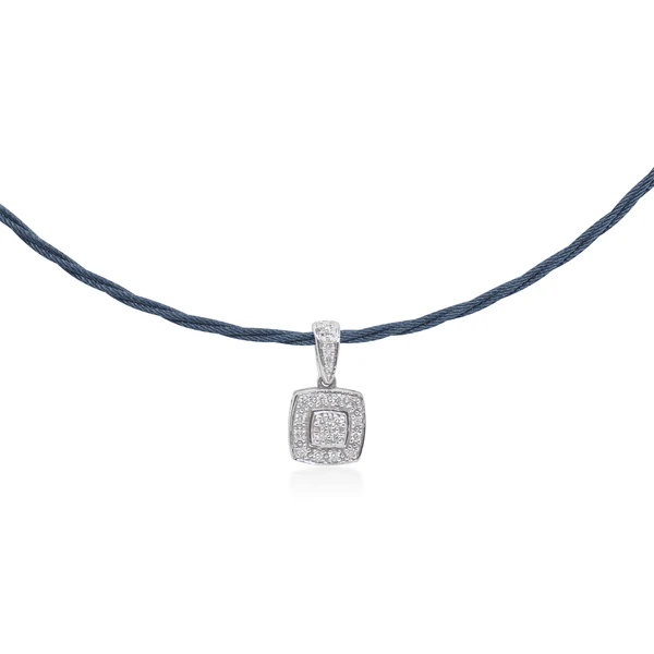 14Kt White Gold Blueberry Nautical Cable Necklace With (20) Round Diamonds Weighing 0.16cttw