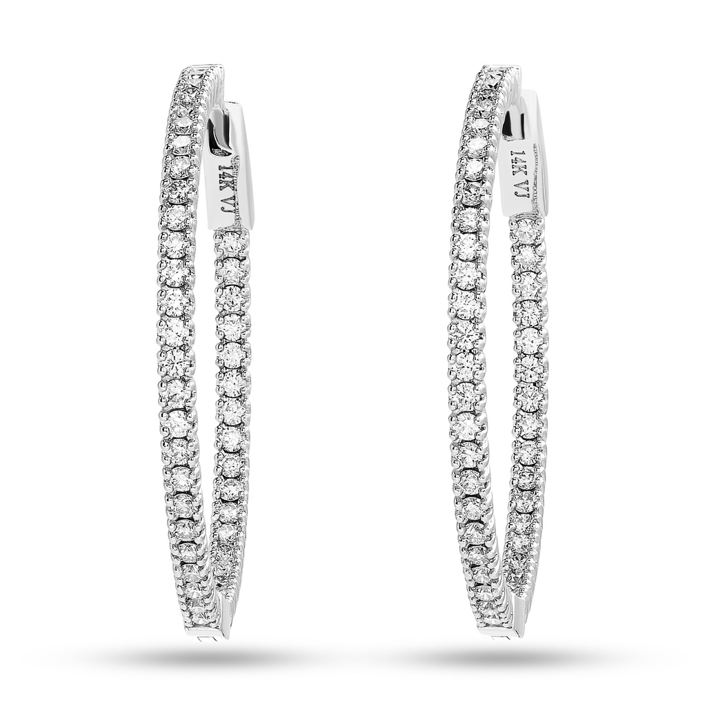 14Kt White Gold In/Out Hoops With (88) Round Diamonds Weighing 1.00cttw