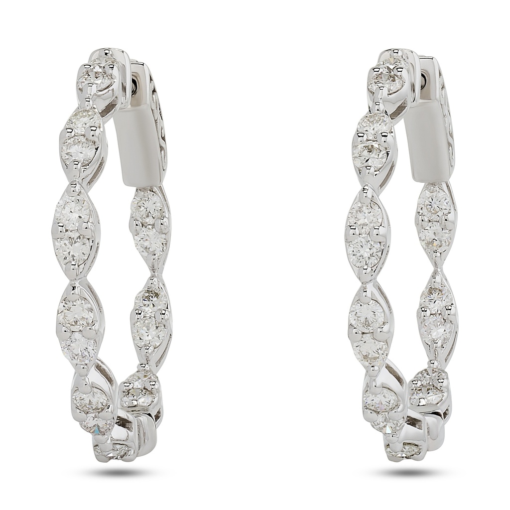 14Kt White Gold Marquise Illusion Hoops With (36) Round Diamonds Weighing 1.25cttw