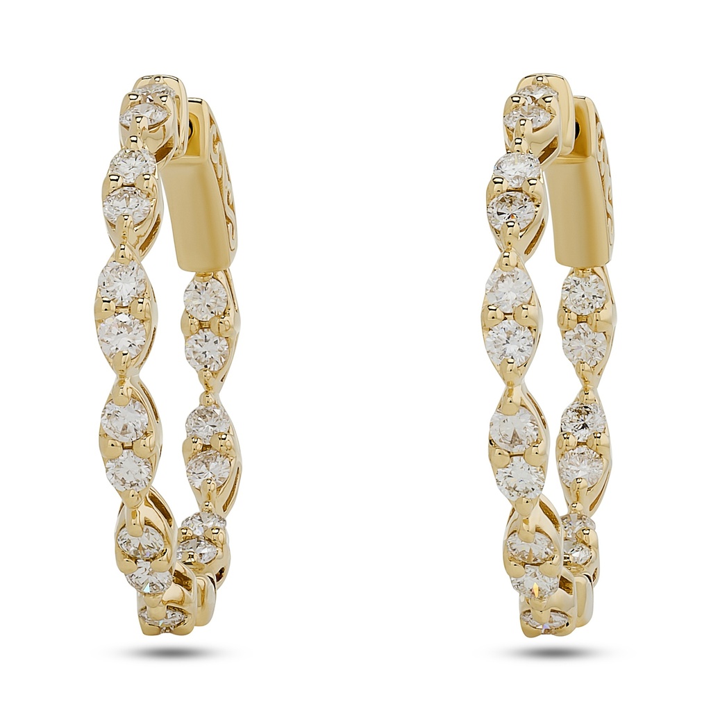 14Kt Yellow Gold Marquise Illusion Hoops With (36) Round Diamonds Weighing 1.25cttw