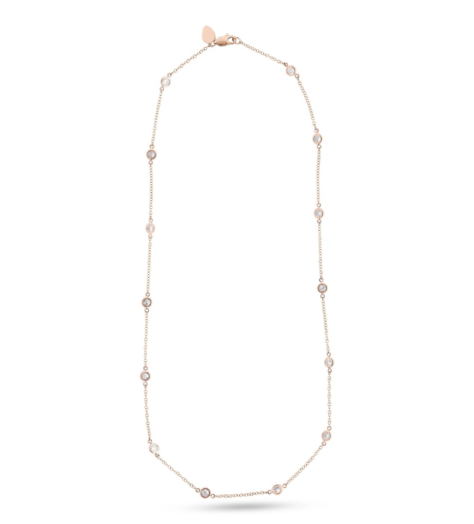 14Kt Rose Gold Diamonds By The Inch Necklace With (14) Round Diamonds Weighing 1.55cttw