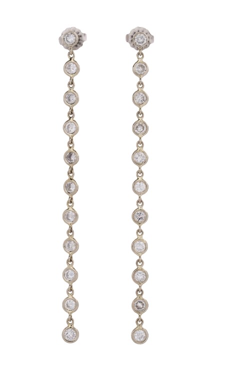 14Kt White Gold Diamonds By The Inch Dangle Earrings With (22) Round Diamonds Weighing 2.00cttw
