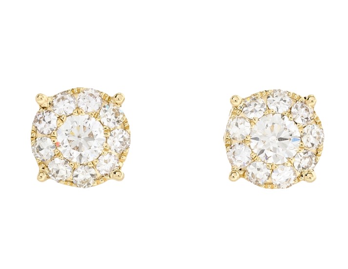 14Kt Yellow Gold Cluster Studs With (20) Round Diamonds Weighing 1.22cttw