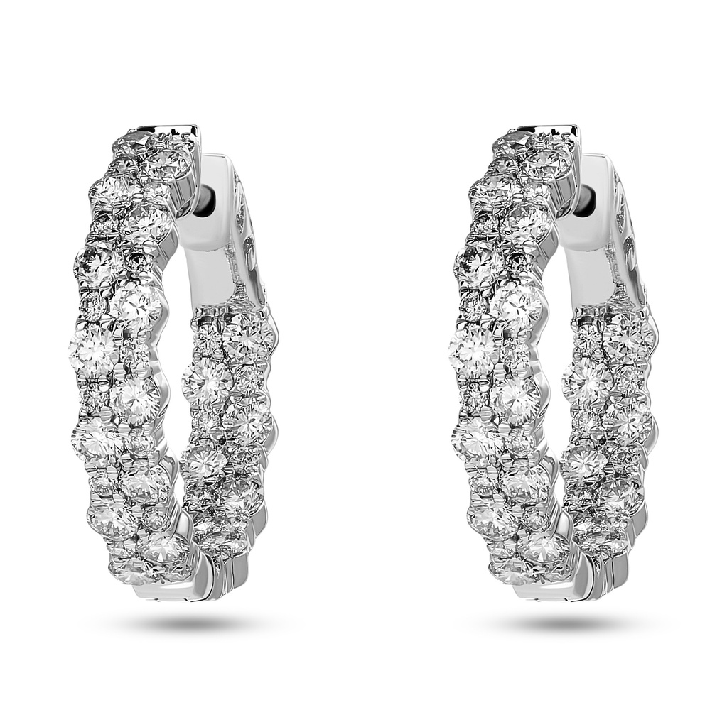 14Kt White Gold Double Row Hoops With (84) Round Diamonds Weighing 1.75cttw