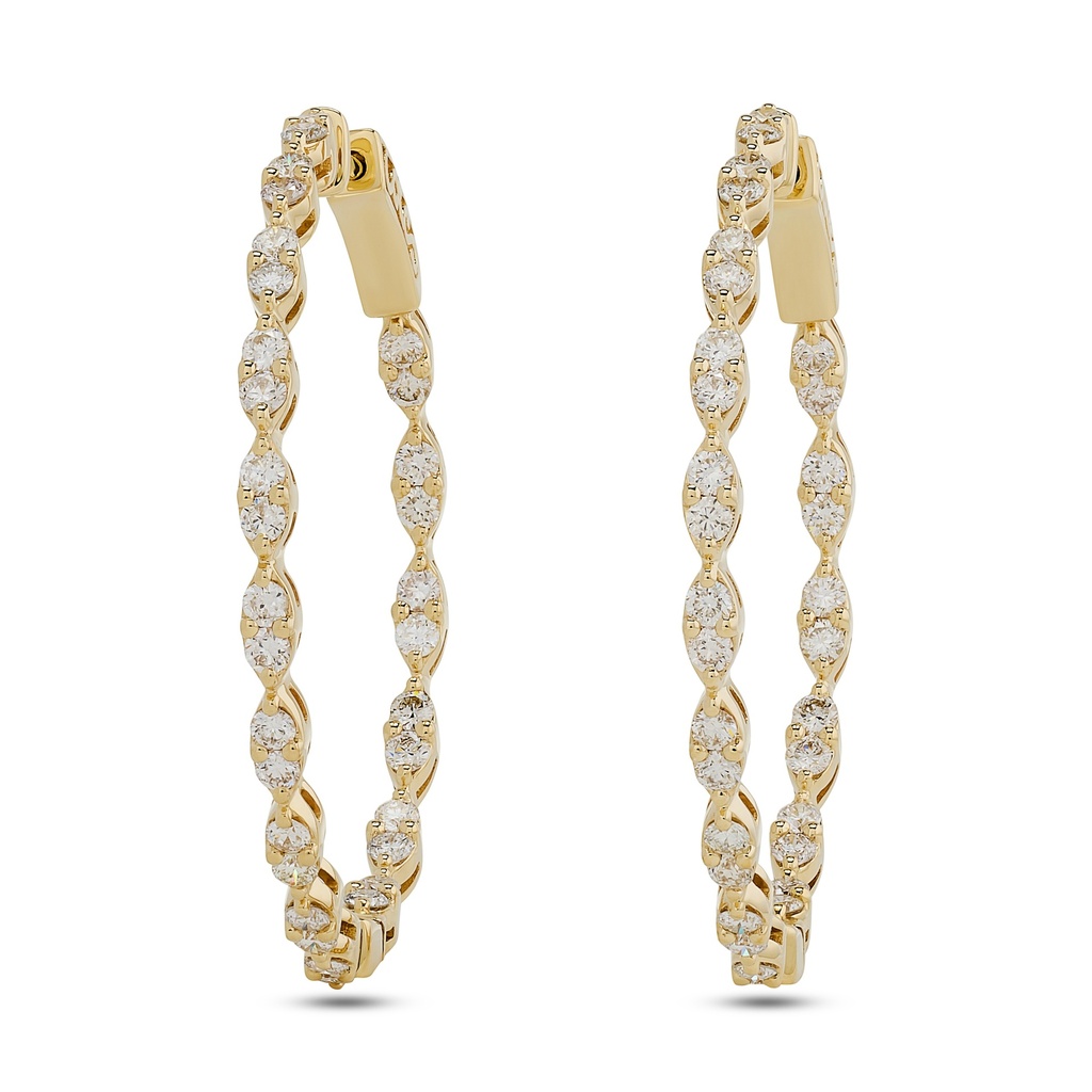 14Kt Yellow Gold Marquise Illusion Hoops With (64) Round Diamonds Weighing 1.75cttw