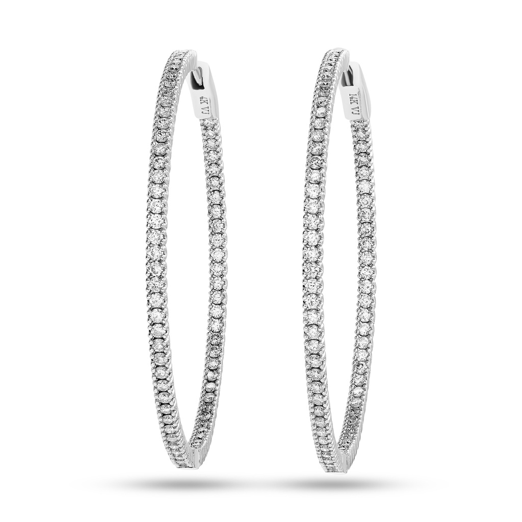 14Kt White Gold In/Out Hoops With (142) Round Diamonds Weighing 1.62cttw