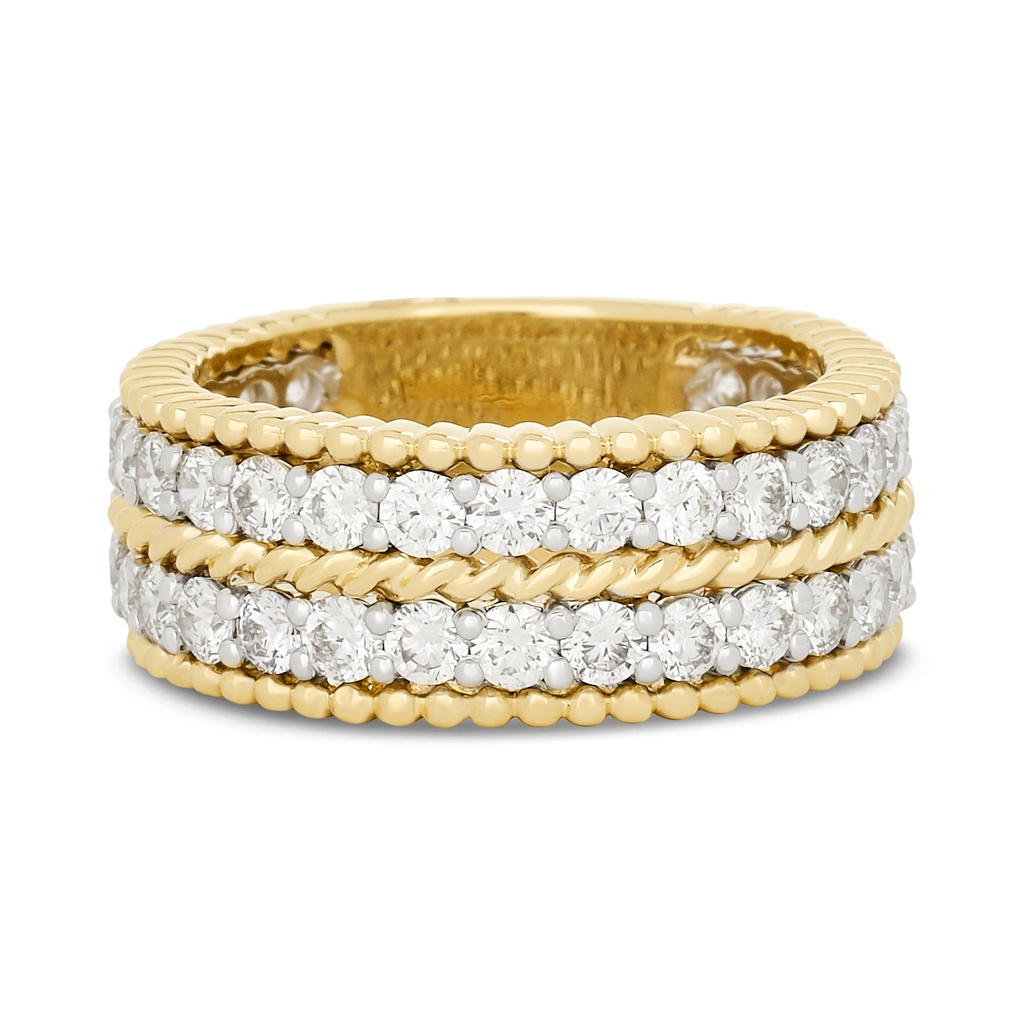 14Kt Two Toned Double Row Rope Edge Band With (46) Round Diamonds Weighing 2.10cttw