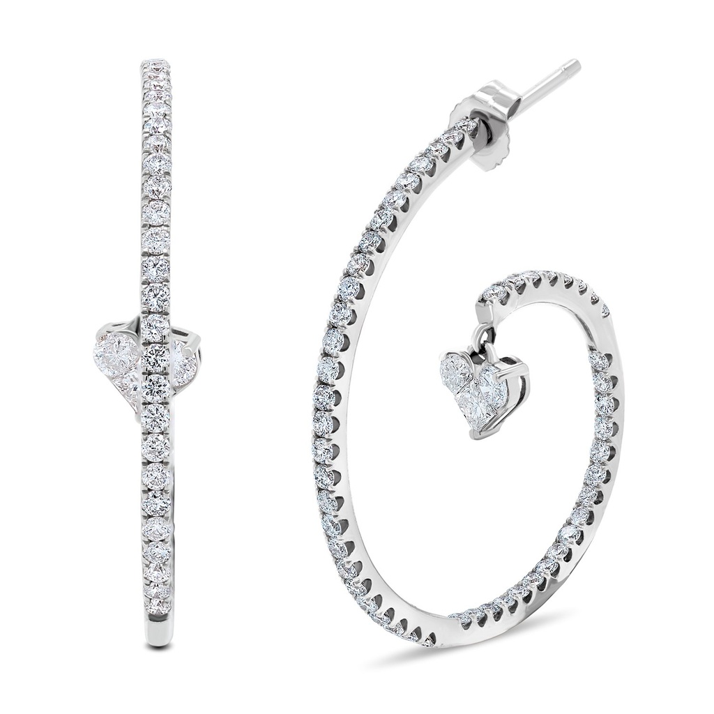 14Kt White Gold Swirl Earrings With (2) Princess Cut Diamonds Weighing 0.25ct And (108) Round Diamonds Weighing 1.91ct