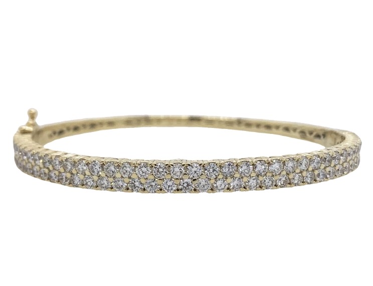 14Kt Yellow Gold Two Row Bangle With (75) Round Diamonds Weighing 3.30cttw