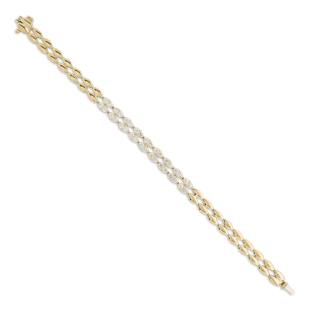 14Kt Yellow Gold Two Row Bracelet With (36) Round Diamonds Weighing 2.40cttw