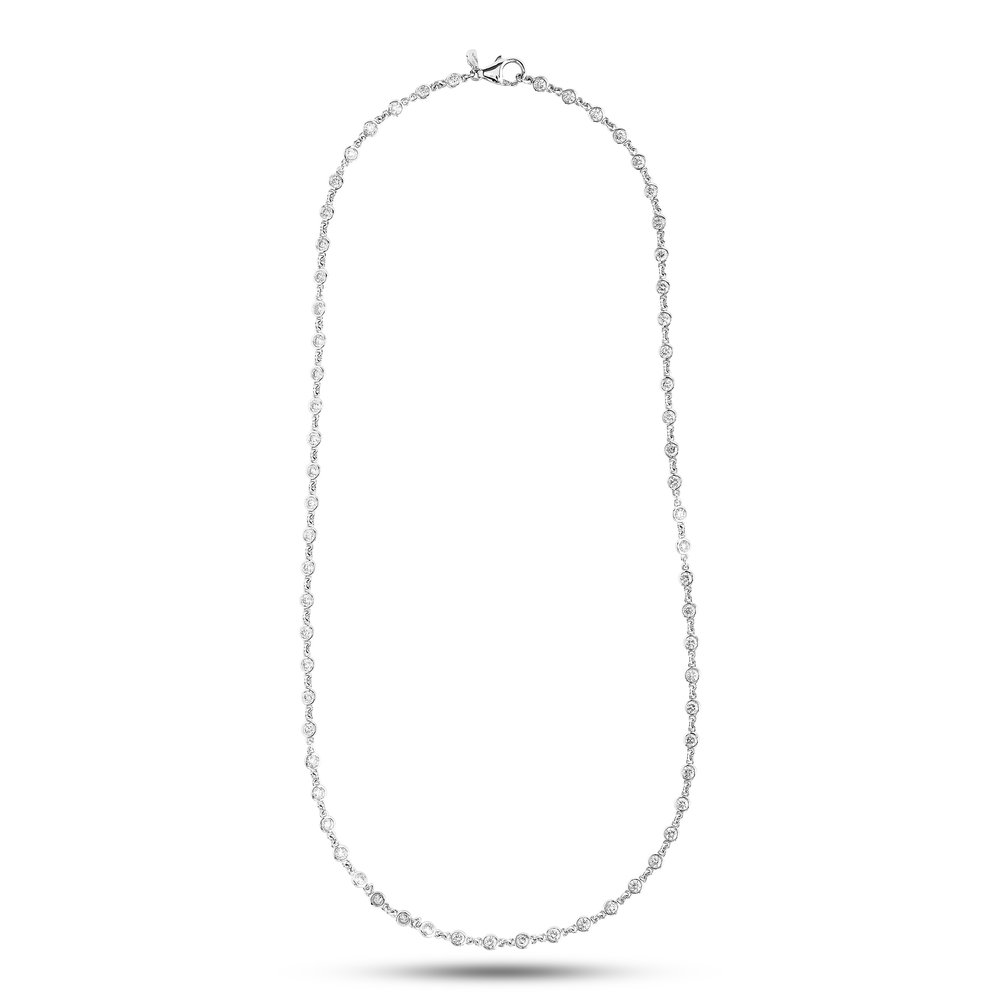 14Kt White Gold Diamonds By The Inch Necklace With (65) Round Diamonds Weighing 3.65cttw