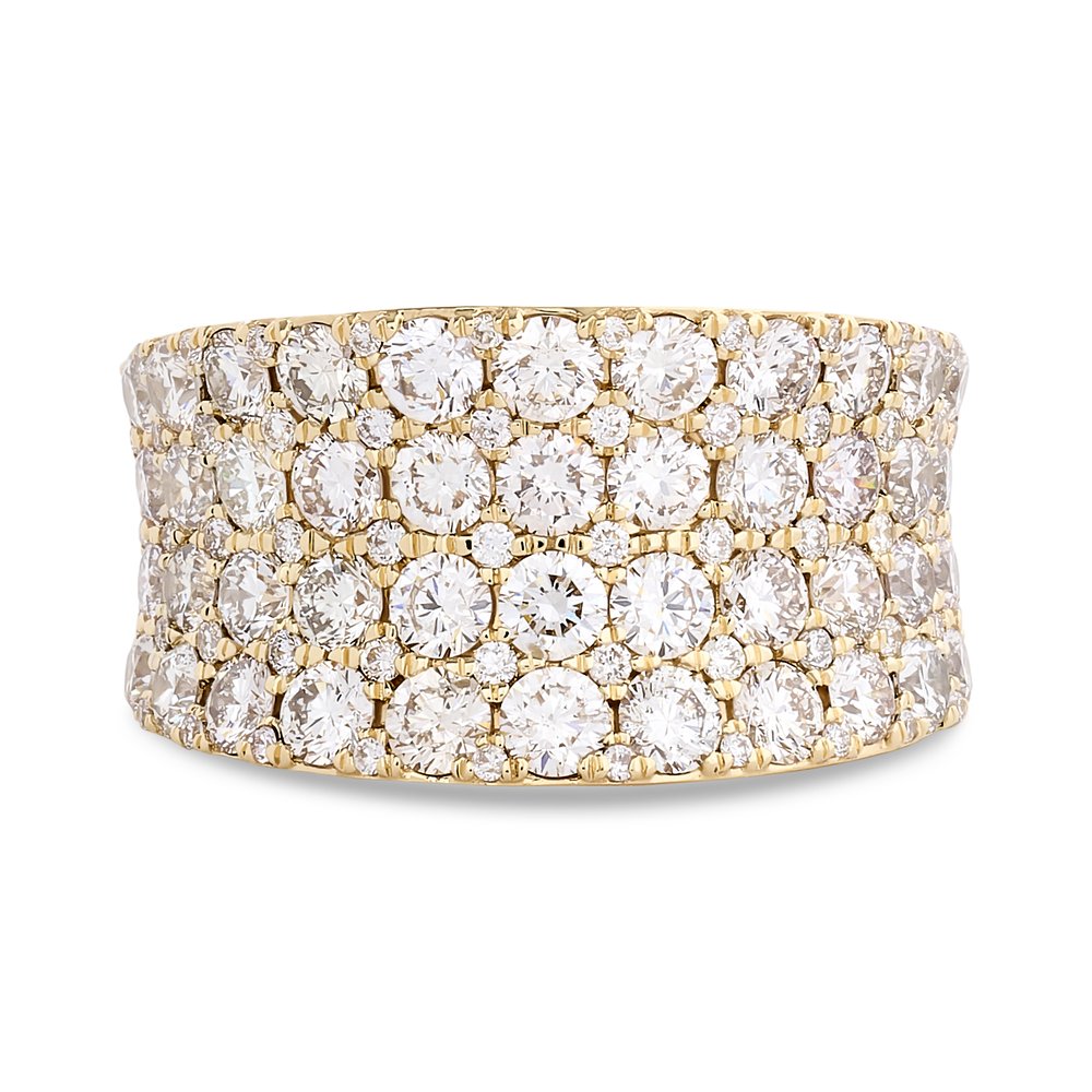 14Kt Yellow Gold Wide Band With (100) Round Diamonds Weighing 3.60cttw