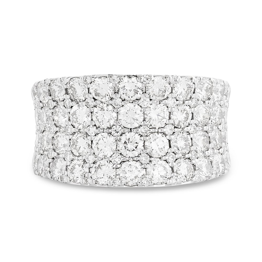 14Kt White Gold Wide Band With (100) Round Diamonds Weighing 3.60cttw