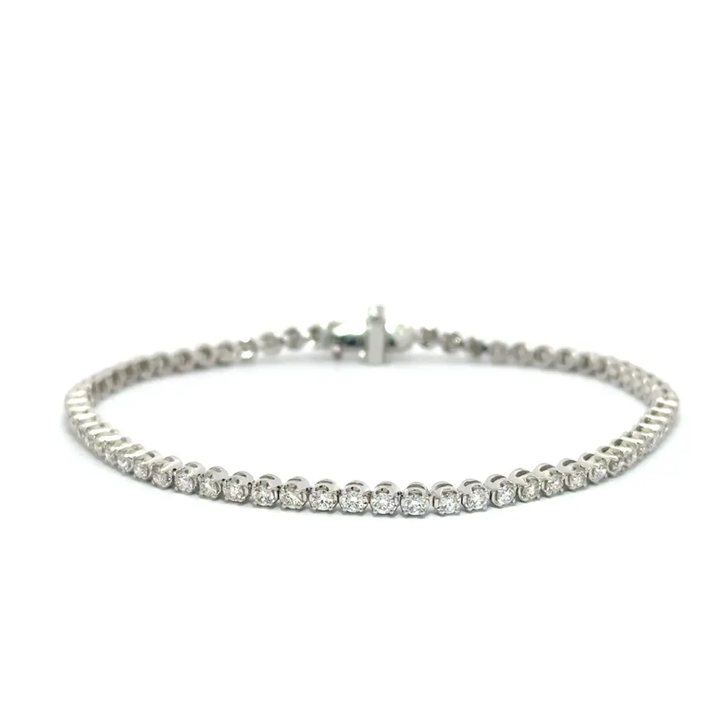 14Kt White Gold Crown Set Tennis Bracelet With (65) Round Diamonds Weighing 2.00cttw
