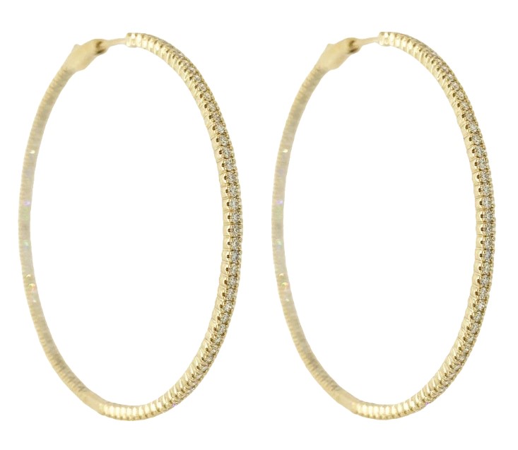 14Kt Yellow Gold In/Out Hoops With (192) Round Diamonds Weighing 2.30cttw