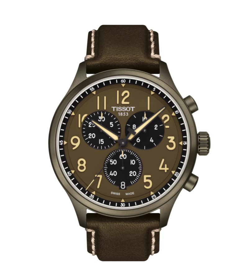 45mm Chrono Green Dial Quartz Watch With A Green Leather Strap