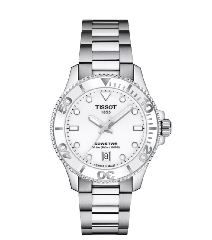 36mm Seastar 1000 Quartz White Dial Watch With A Stainless Steel Strap