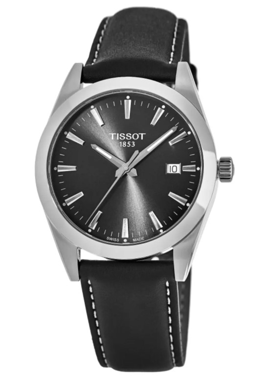 40mm Quartz Black Dial Watch With A Black Leather Strap