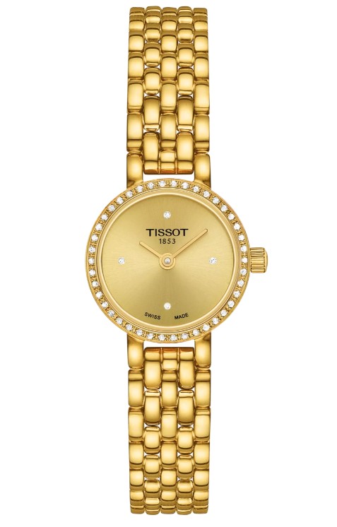 19.5 mm Lovely Gold Tone Quartz Watch With A Case Of Round Diamonds Weighing 0.13cttw