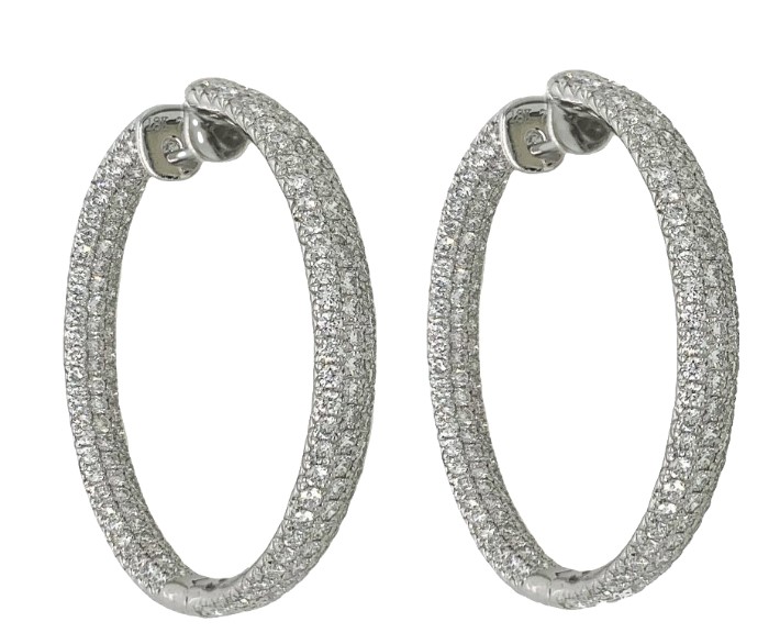 18Kt White Gold Pave In/Out Hoops With (362) Round Diamonds Weighing 3.89cttw