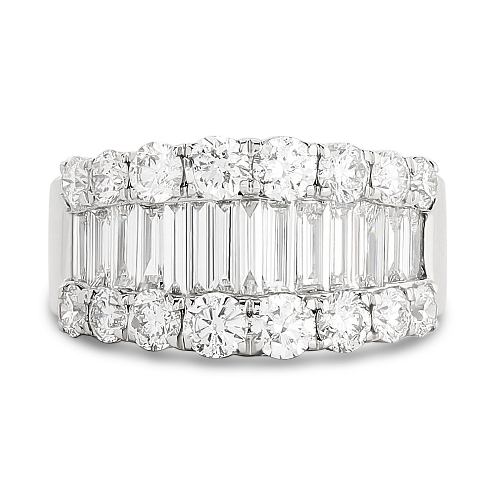 18Kt White Gold Band With (14) Baguette Diamonds Weighing 1.32ct And (16) Round Diamonds Weighing 1.98ct