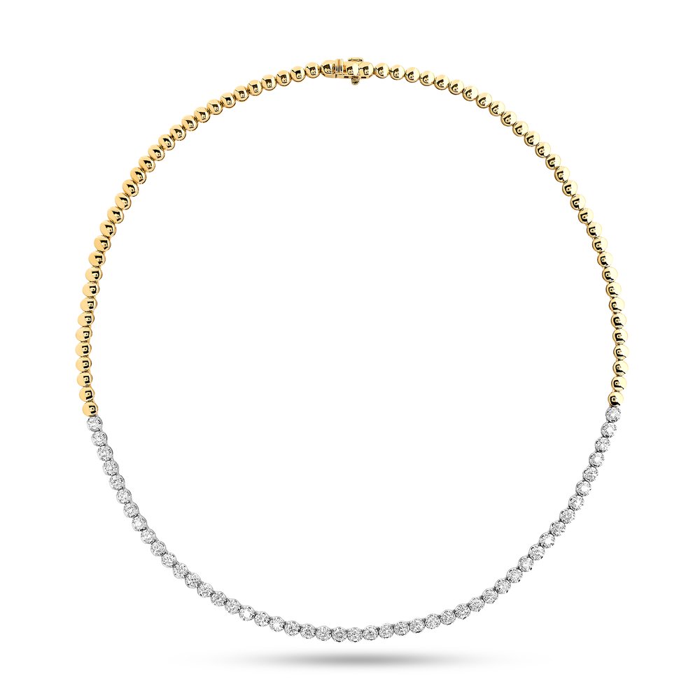 14Kt Two Toned 1/2 Riviera Necklace With (47) Round Diamonds Weighing 4.25cttw