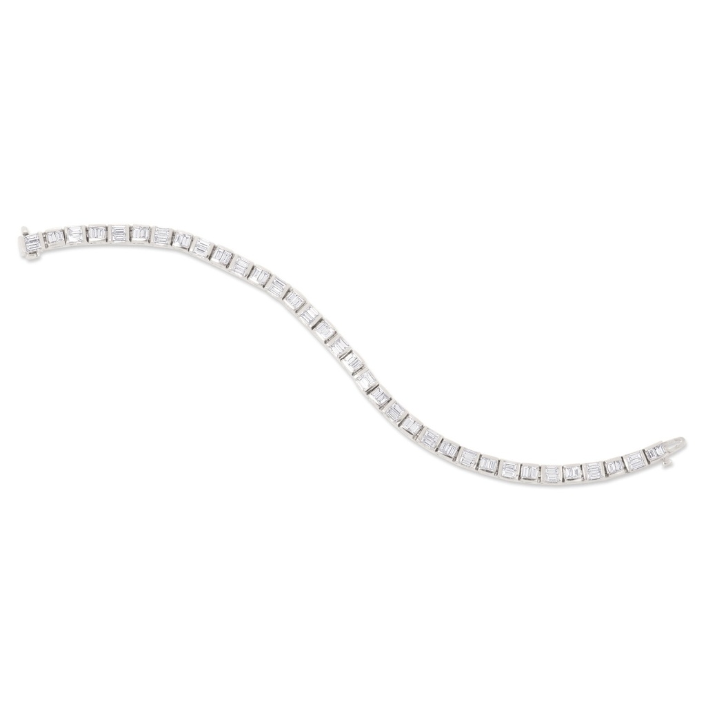 Platinum Tennis Bracelet With (66) Baguette Diamonds Weighing 6.24cttw