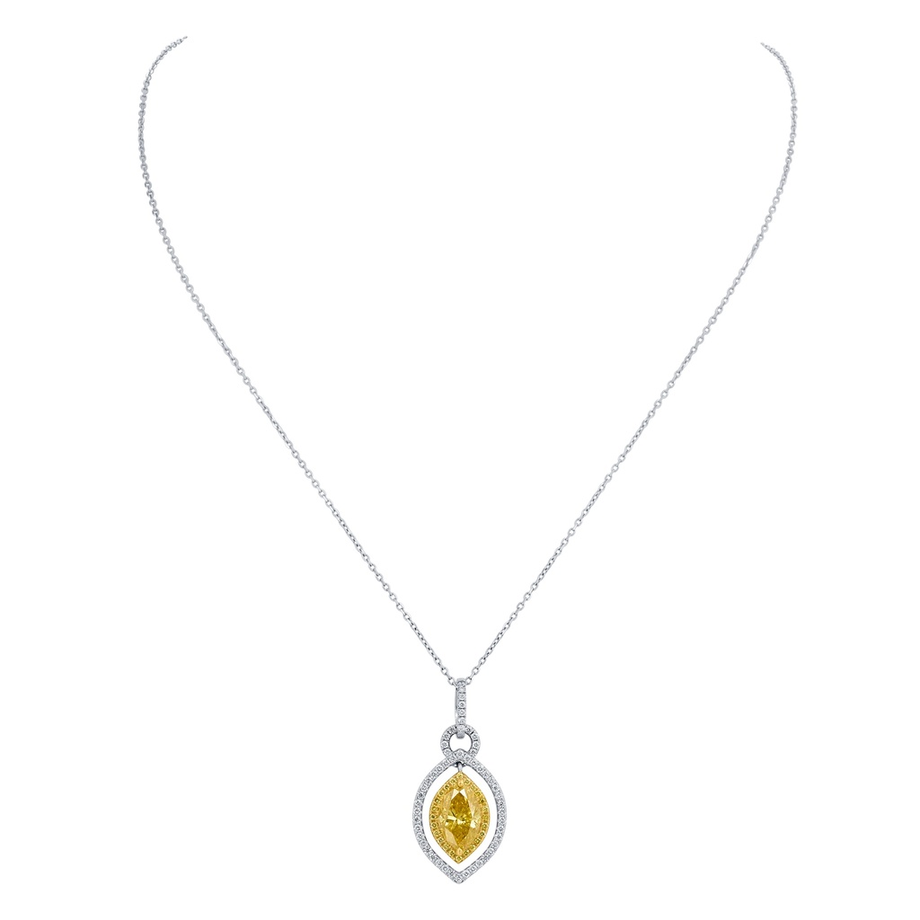 18Kt Two Toned Necklace With A Marquise Yellow Diamond Weighing 2.04ct, (24) Round Yellow Diamonds Weighing 0.21ct, And (54) Round Diamonds Weighing 0.50ct