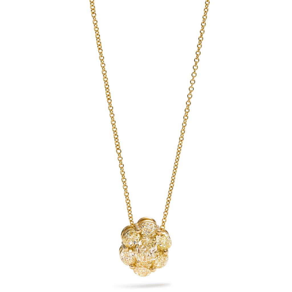 18Kt Yellow Gold Flower Pendant Necklace With (7) Fancy Yellow Diamonds Weighing 1.80cttw