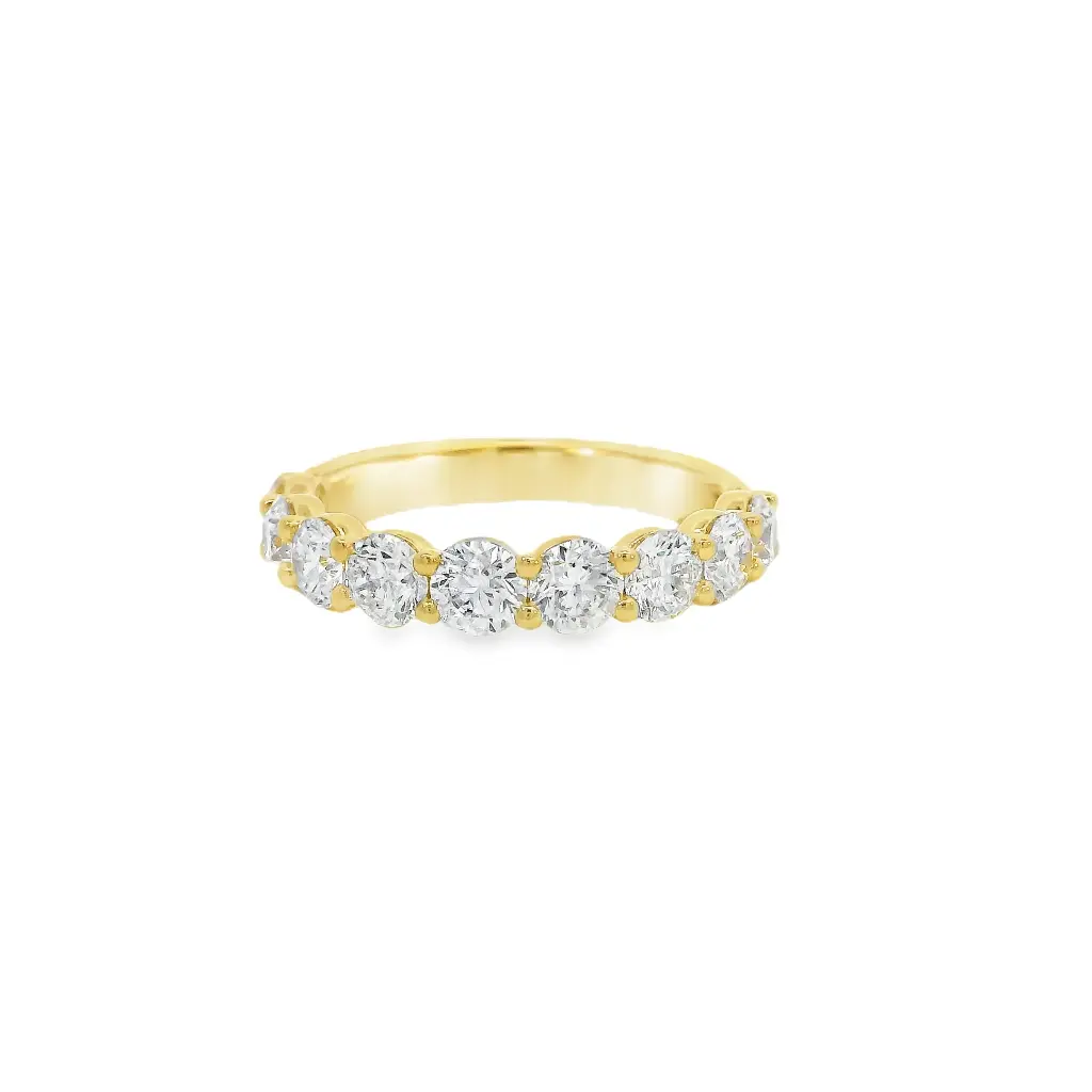 18Kt Yellow Gold Half Eternity Band With (9) Round Diamonds Weighing 1.90cttw