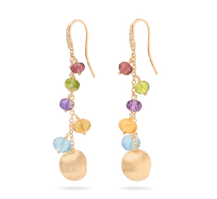 18Kt Yellow Gold Africa Mixed Gemstone Earrings With (10) Round Diamonds Weighing 0.05cttw