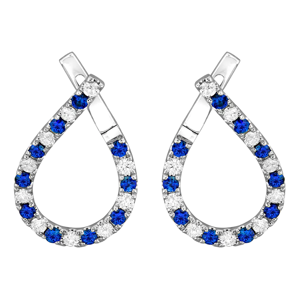 [E6715-S] 18Kt White Gold Drop Earrings With (20) Round Sapphires Weighing 1.00ct And (20) Round Diamonds Weighing 0.70ct