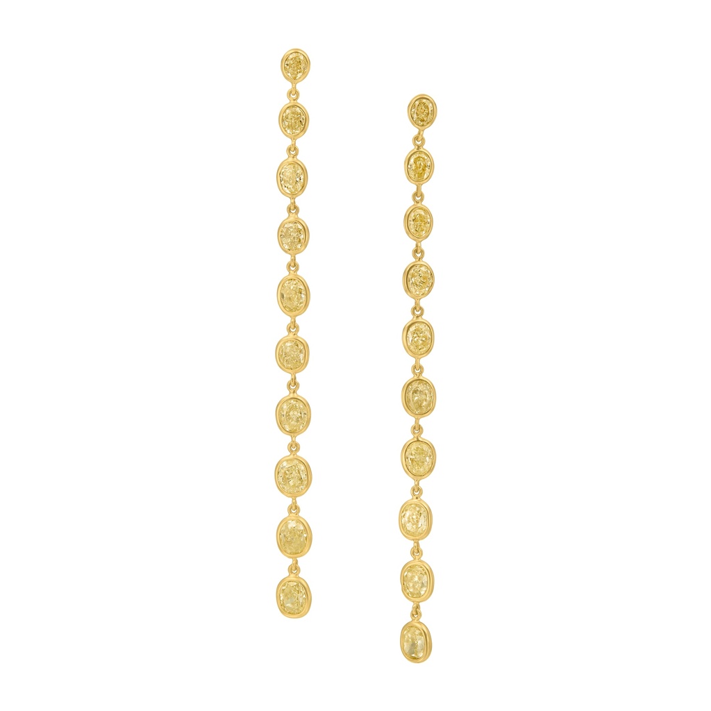 18Kt Yellow Gold Diamonds By The Inch Earrings With (20) Oval Diamonds Weighing 4.92cttw