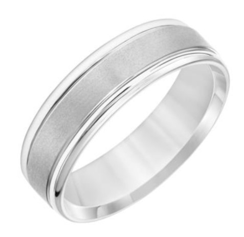 14Kt White Gold Brushed Center Double Cut Band