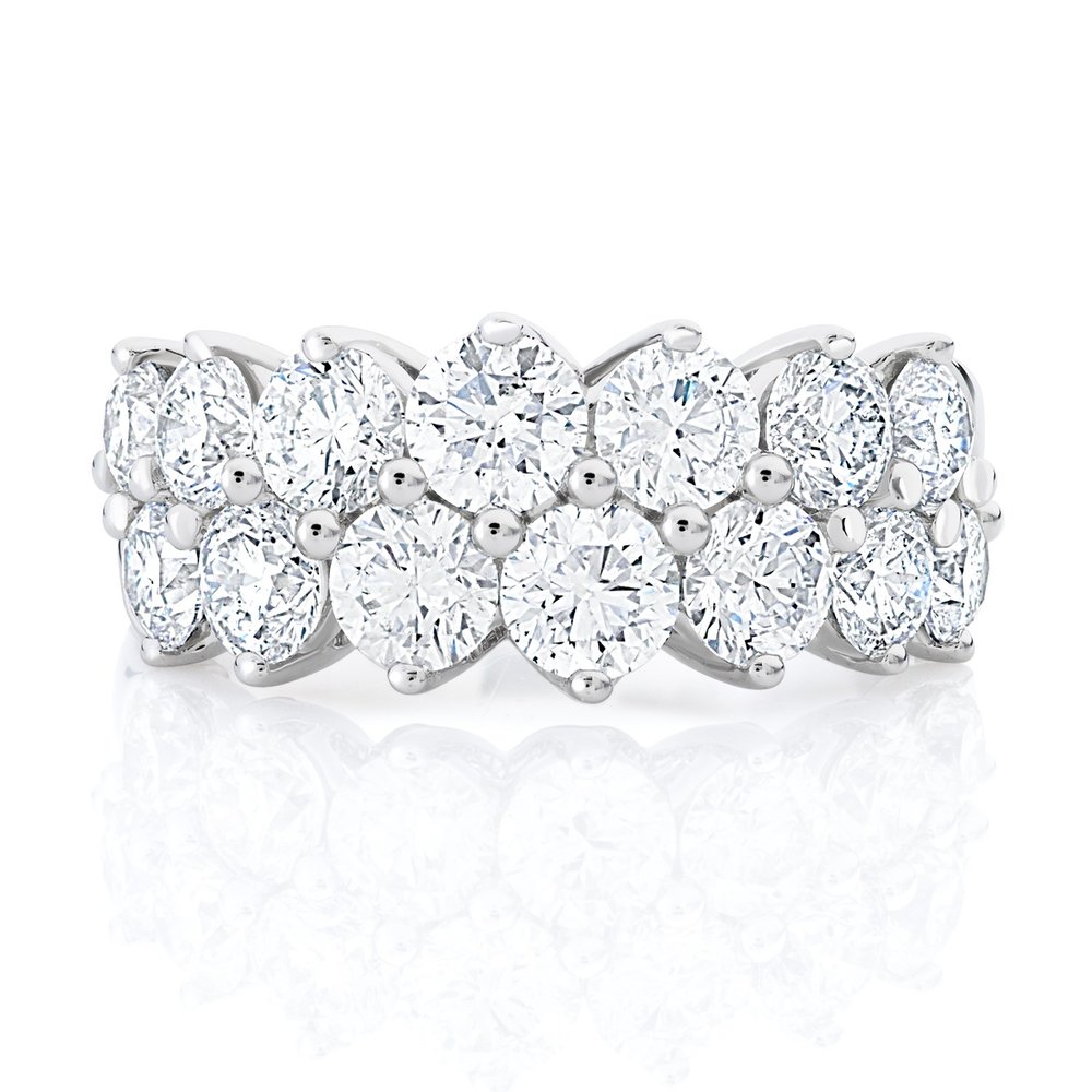 14Kt White Gold Two Row Band With (14) Round Diamonds Weighing 4.05cttw 