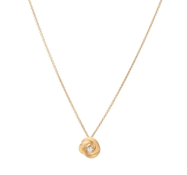 18Kt Two Toned Jaipur Flower Pendant Necklace With A Round Diamond Weighing 0.08ct