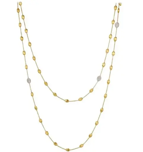 18Kt Two Toned Siviglia Small Bead Necklace With Round Diamonds Weighing 0.52cttw