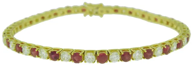 18Kt Yellow Gold Line Bracelet With (27) Round Rubies Weighing 3.87ct And (27) Round Diamonds Weighing 3.26ct