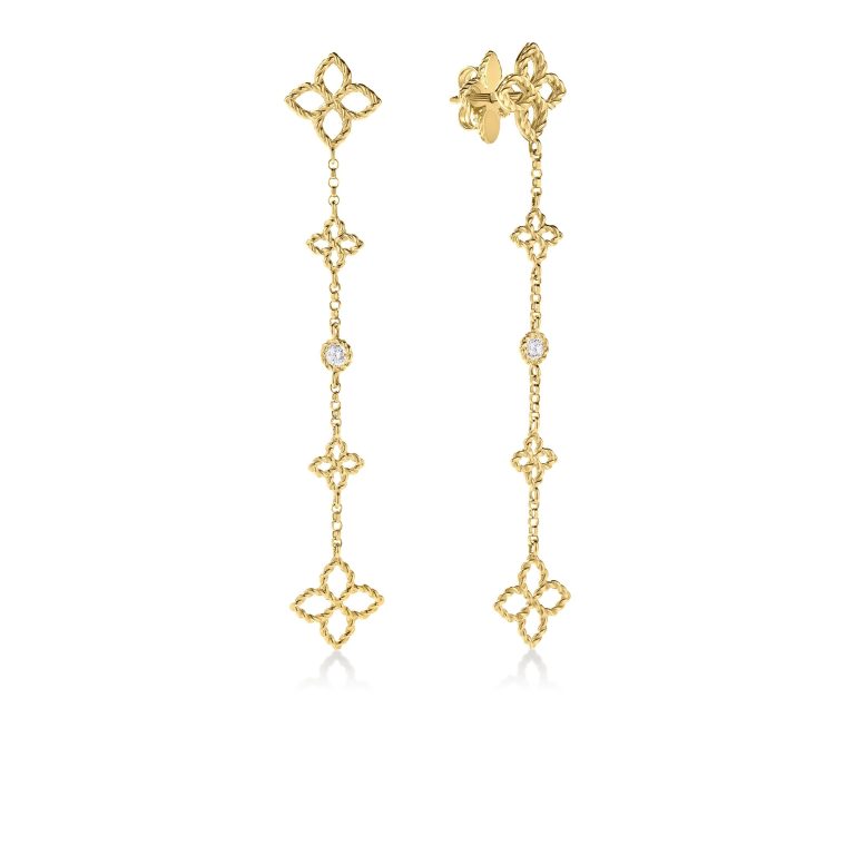 Principessa Dangle Earrings With (2) Round Diamonds Weighing 0.06ct In 18Kt Yellow Gold