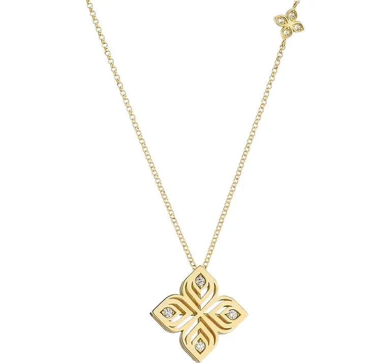 18Kt Yellow Gold Arabesque Flower Necklace With (8) Round Diamonds Weighing 0.08cttw