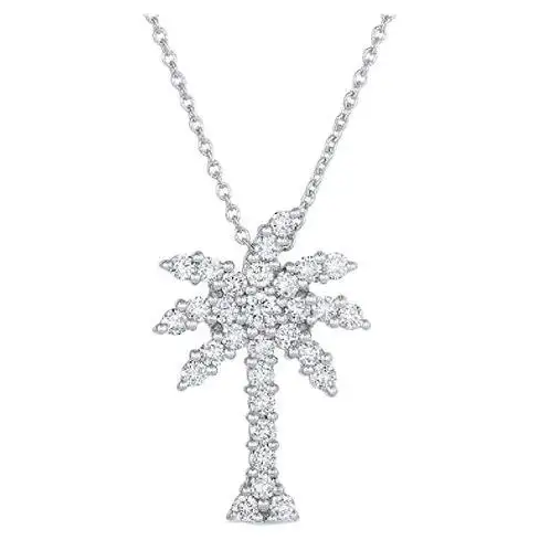 18Kt White Gold Palm Tree Pendant Necklace With (29) Round Diamonds Weighing 0.19cttw