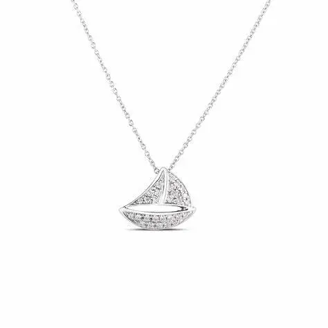 18Kt White Gold Sailboat Necklace With (28) Round Diamonds Weighing 0.14cttw