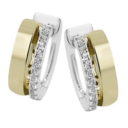 18Kt Two Toned Hoops With (26) Round Diamonds Weighing 0.34cttw