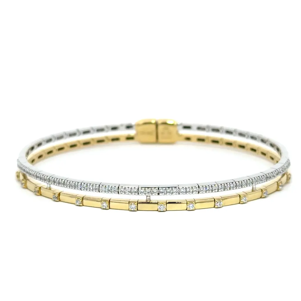Two Row Magnetic Bangle With (71) Round Diamonds Weighing 0.62cttw In 18Kt Yellow And White Gold