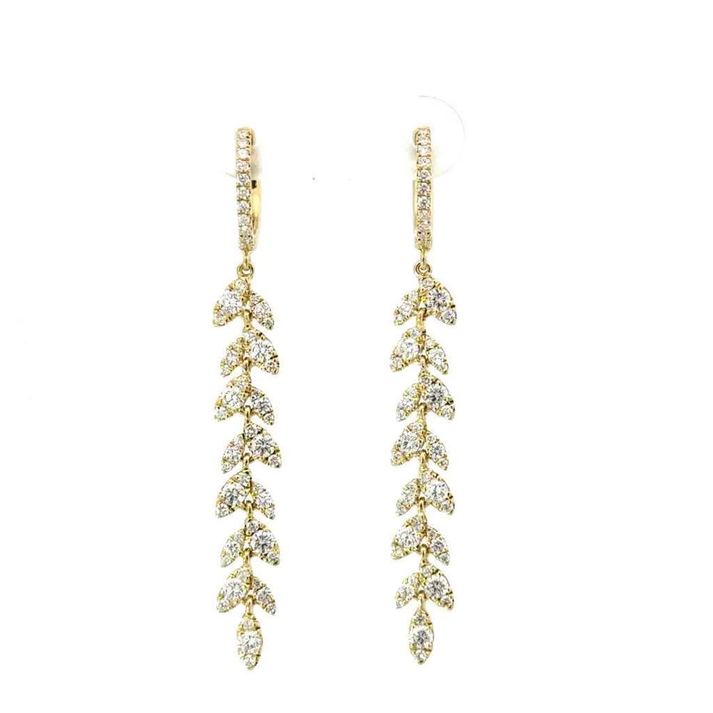 [LE4731-Y] Floral Dangle Earrings With (114) Round Diamonds Weighing 1.44cttw In 18Kt Yellow Gold