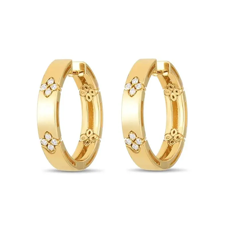 18Kt Yellow Gold Love In Verona Hoops With (16) Round Diamonds Weighing 0.12cttw 