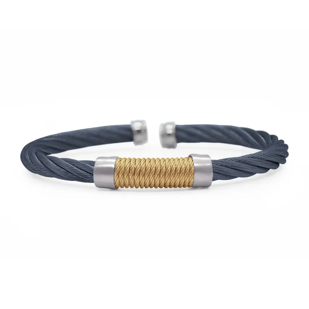 Men's Stainless Steel Yellow And Blueberry Nautical Cable Wrapped Bracelet Sz7